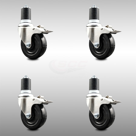 Service Caster 4 Inch 316SS Hard Rubber Wheel Swivel 1-7/8 Inch Stem Caster Set Lock Brake SCC SCC-SS316TTLEX20S414-HRS-178-4